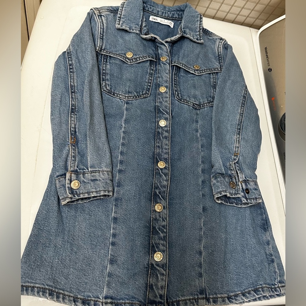 Zara Classic Denim Button-Front Girls' Dress in Blue